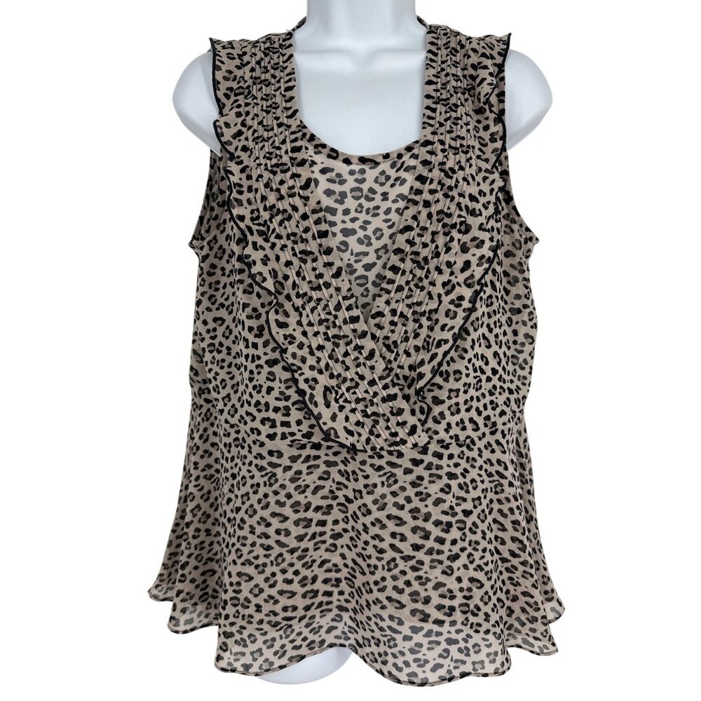 CAbi #3612 "Flutter Blouse" Cheetah Print Two-Piece Tops Women's Size M